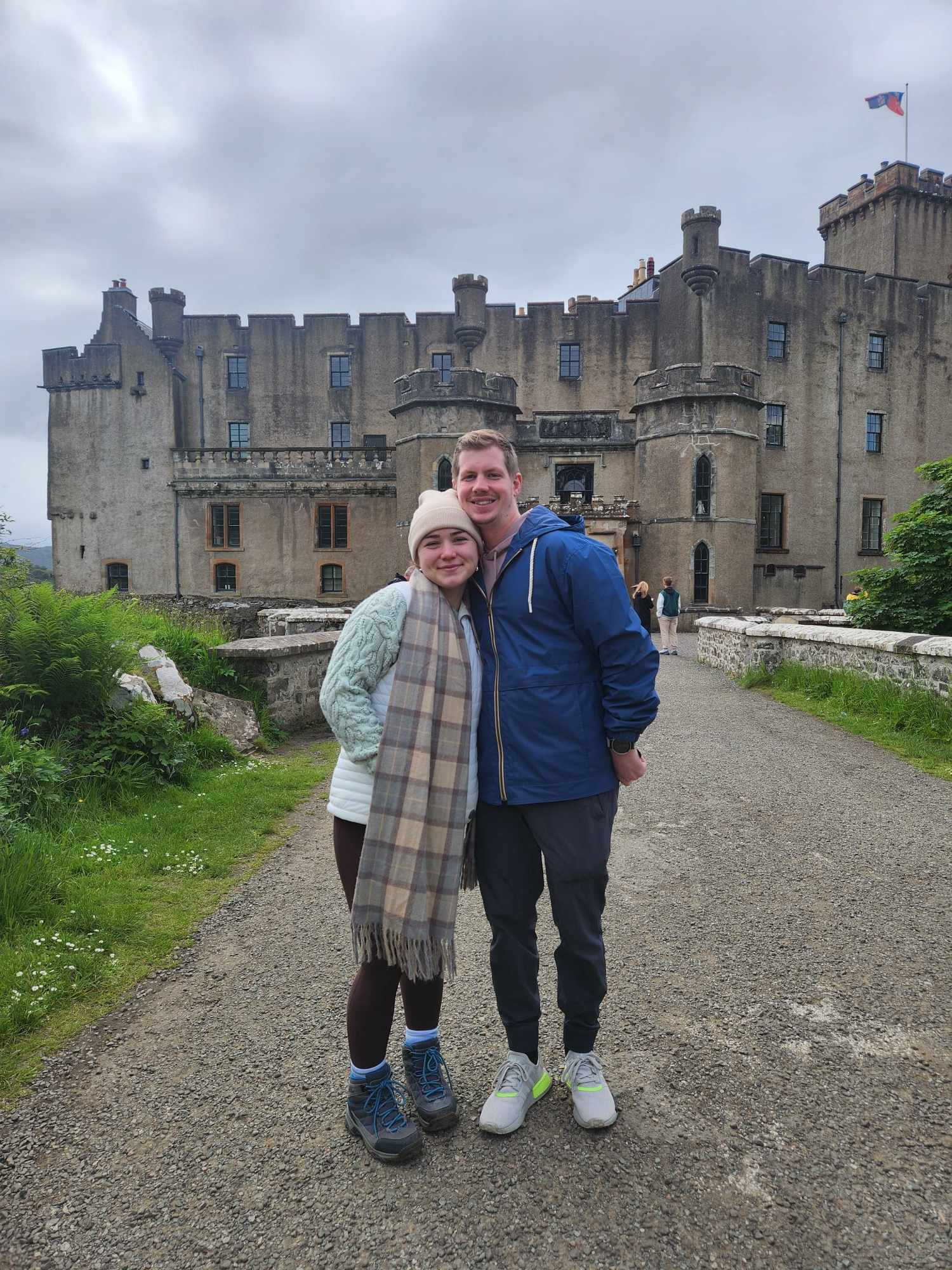 me and my wife in front of a castle in Scotland